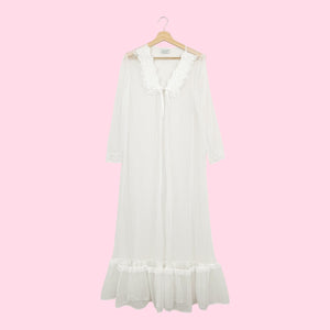 WHITE NYLON TIE FRONT PEIGNOIR (L)