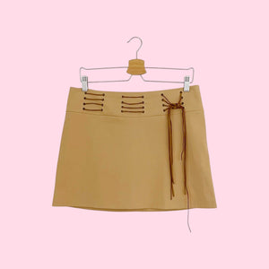 TAN MINI SKIRT W/ SUEDE FRINGE (L)
