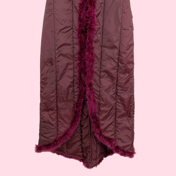 MARABOU TRIM QUILTED LONG VEST (XS/S)