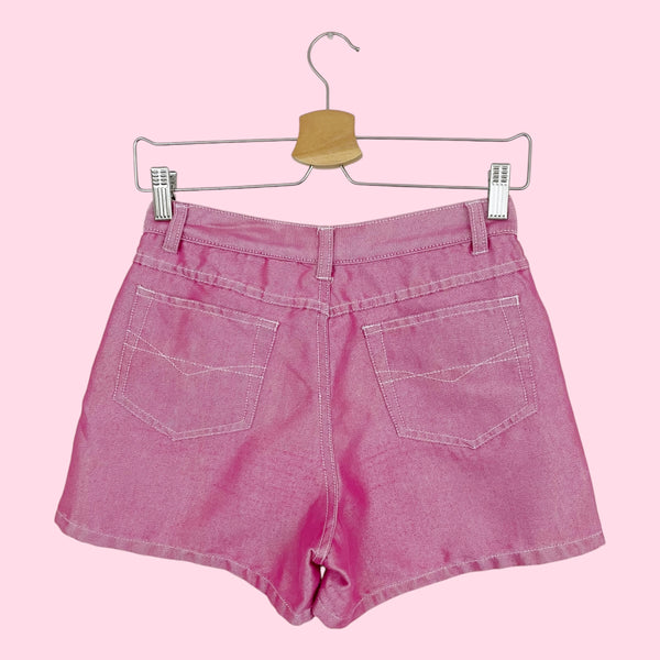 METALLIC PINK DENIM SHORTS (26")