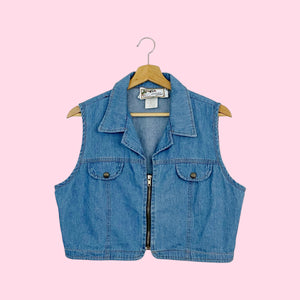 DENIM CROPPED SLEEVELESS BLOUSE (L)