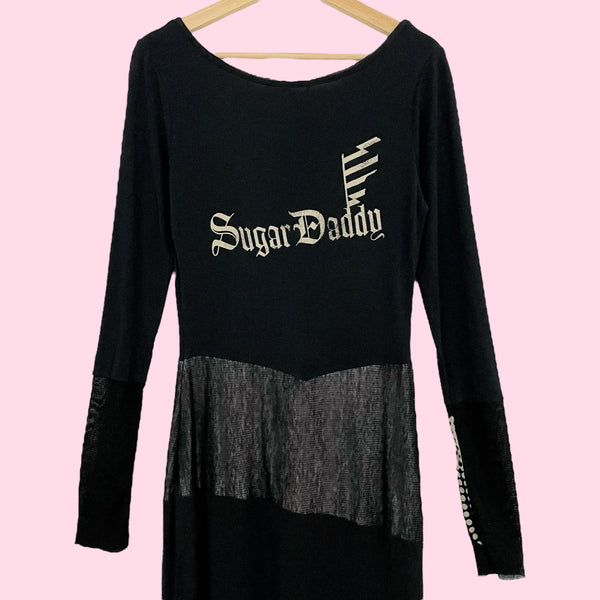 GRAPHIC ASYMMETRICAL MESH PANEL DRESS (M)