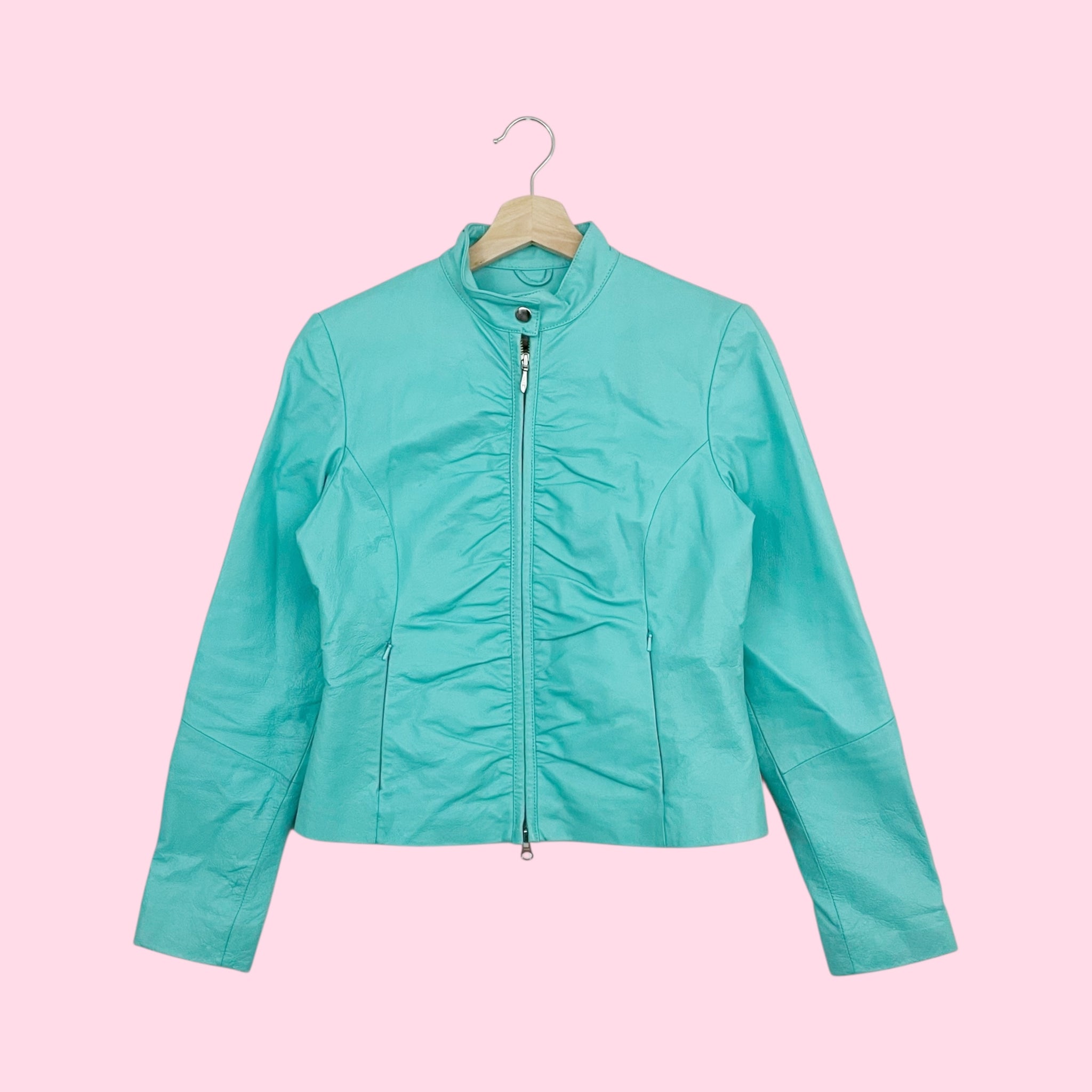 WILSON'S MINT GREEN RUCHED LEATHER JACKET (S)