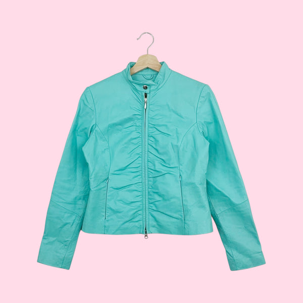 WILSON'S MINT GREEN RUCHED LEATHER JACKET (S)