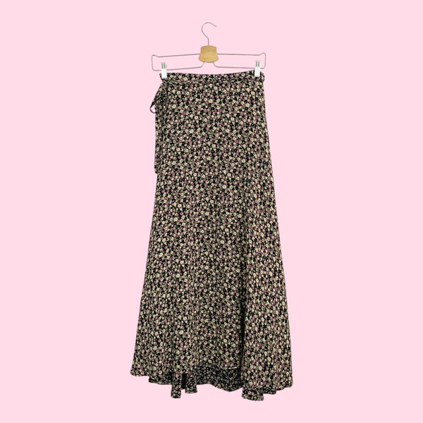 NAVY FLORAL MAXI WRAP SKIRT (M)