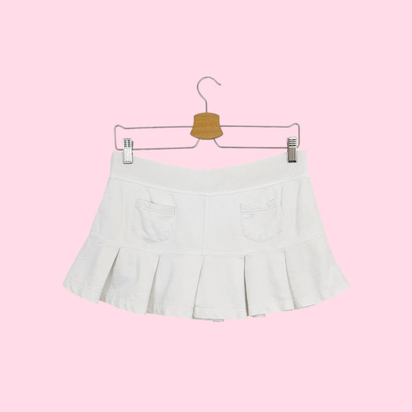 Y2K WHITE COTTON PLEATED MINI SKORT (M)
