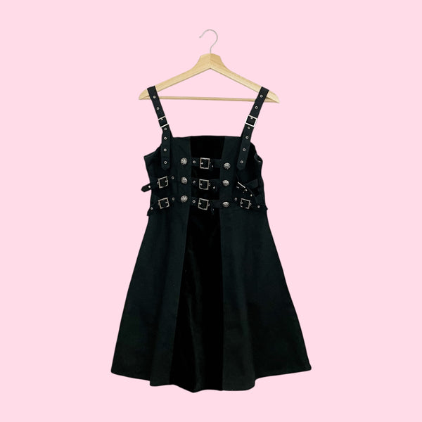 Funhouse NYC Black Goth Buckle Strap Dress W/ Velvet Panel (S)