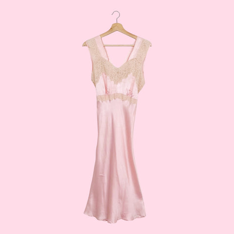 40s PINK SATIN LINGERIE DRESS (S)