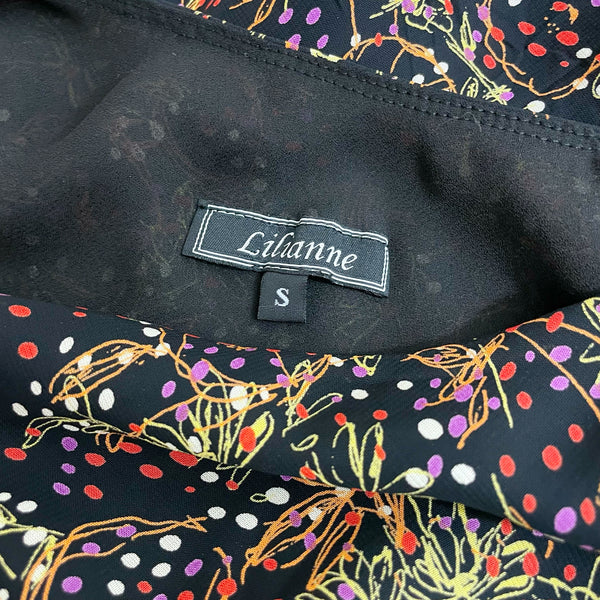 BLACK FLORAL PRINT MIDI SKIRT (S)
