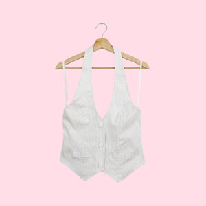 WHITE PINSTRIPE HALTER VEST (L)