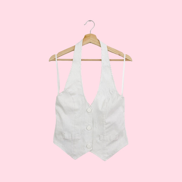 WHITE PINSTRIPE HALTER VEST (L)