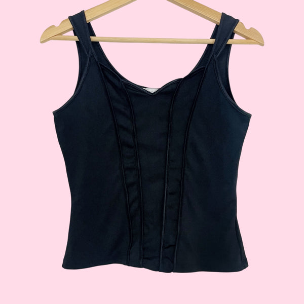 BLACK STRETCH CORSET STYLE TANK (S/M)