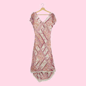 90S FLORAL PATCHWORK MIDI DRESS (L)