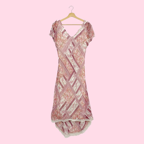 90S FLORAL PATCHWORK MIDI DRESS (L)