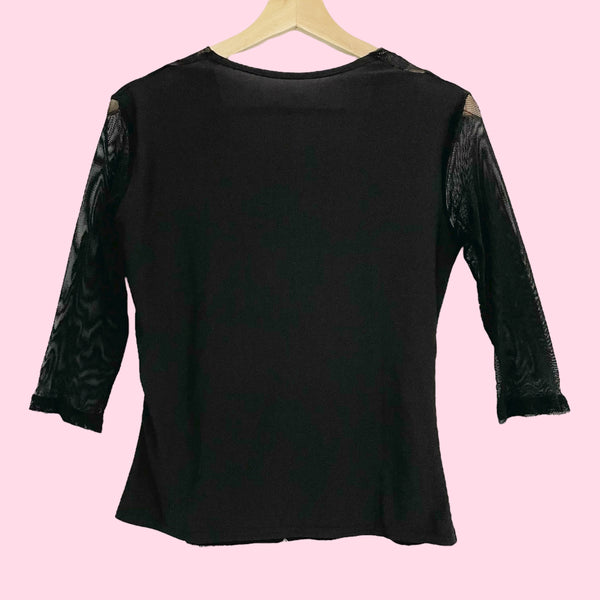 BLACK + PINK RHINESTONE COWL NECK TOP (M)