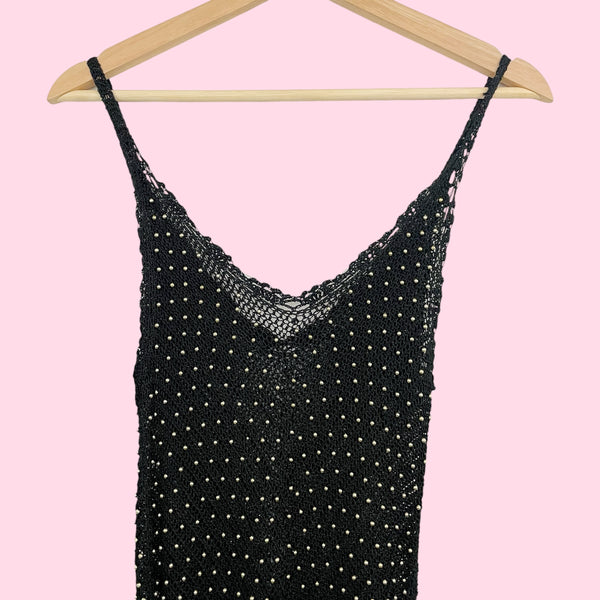 BLACK + GOLD KNIT TANK W/ FRINGE (S)