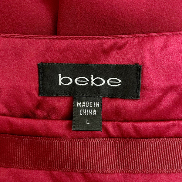 BEBE BURGUNDY SILK MINI SKIRT (L)