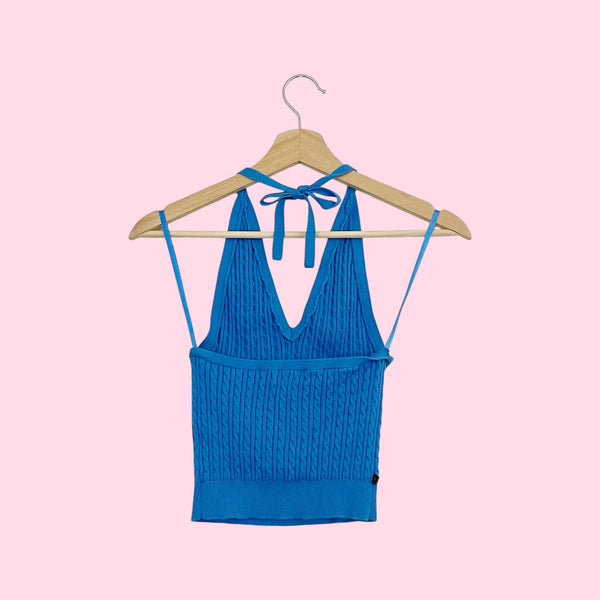 Ralph Lauren Blue Cable Knit Halter Tank (XS)