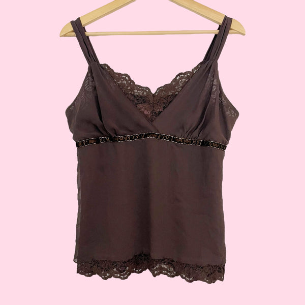 Y2K BROWN LACE TRIM TANK (M)