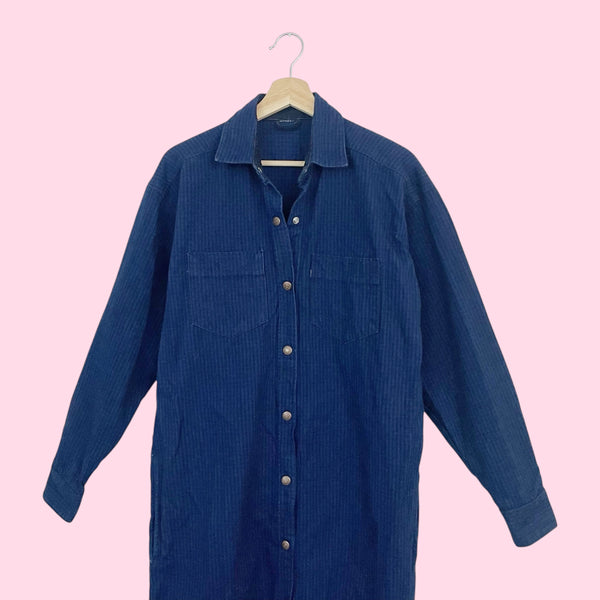LEVI'S BLUE STRIPED DENIM DUSTER JACKET (M/L)
