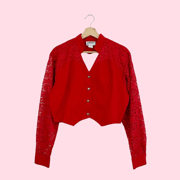 RED HEART CUTOUT WESTERN BLOUSE (L)