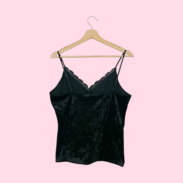 BLACK VELVET LACE TRIM TANK TOP (L)