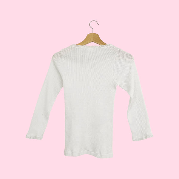 White Thermal Top w/ Floral Patches (S)