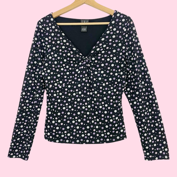 BLACK + PURPLE POLKA DOT MESH TOP (L)