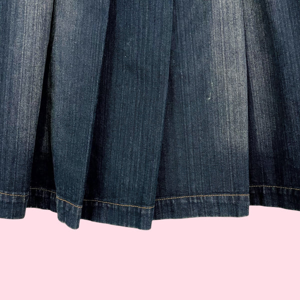 PLEATED BELTED DENIM SKIRT W/ SEQUINS (S/M)