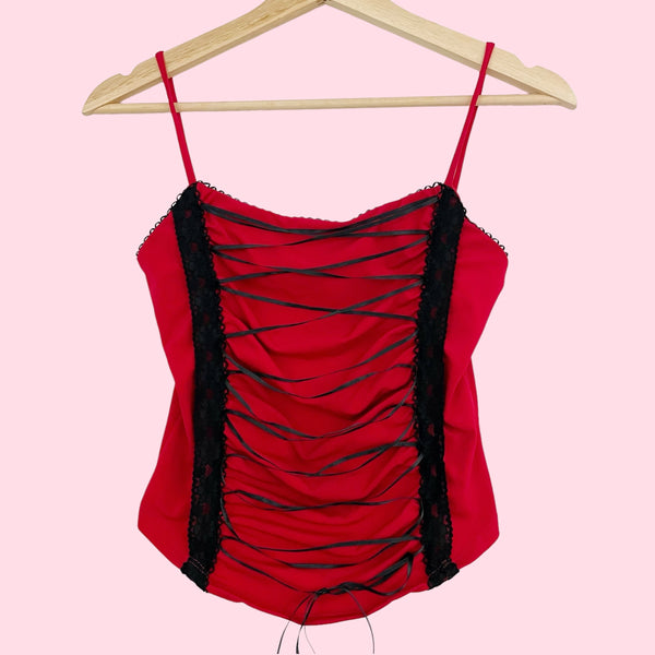 RED LACE UP TANK TOP (S)