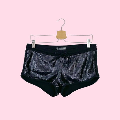 Y2K BLACK LOW RISE SEQUINS SHORTS (M)