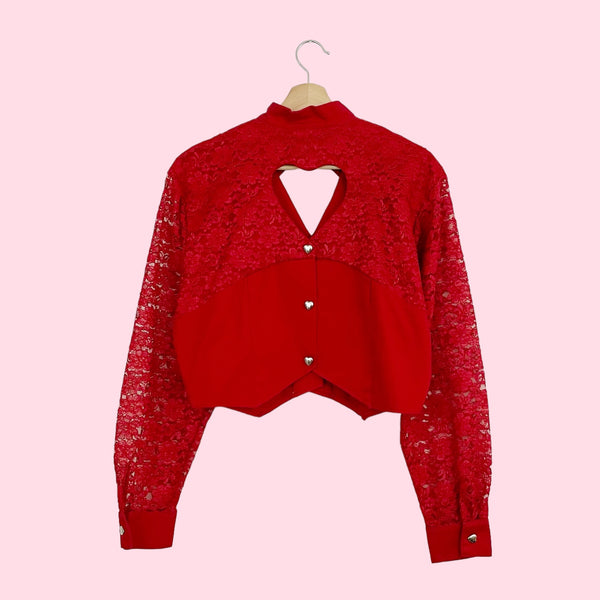 RED HEART CUTOUT WESTERN BLOUSE (L)