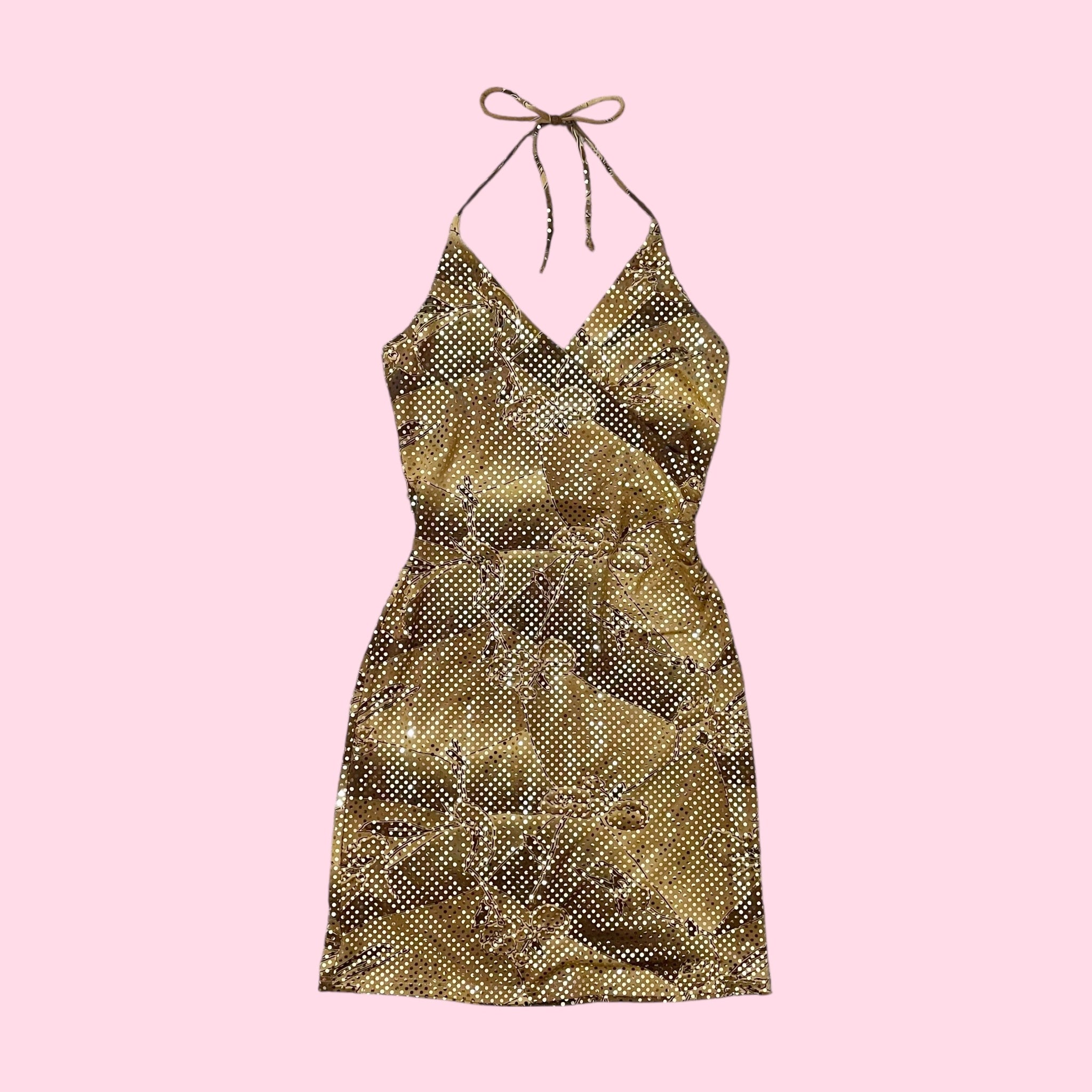 TAN FLORAL GOLD SEQUINS DRESS (S)