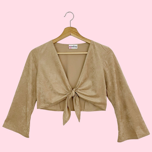 FAUX SUEDE TIE FRONT CROP TOP (M)