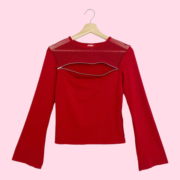 RED FISHNET ZIPPER TOP (S/M)