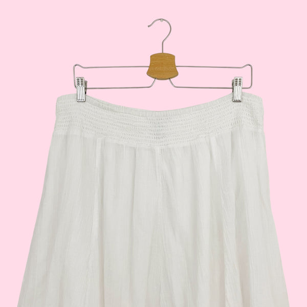 WHITE COTTON ASYMMETRICAL MIDI SKIRT (XL)