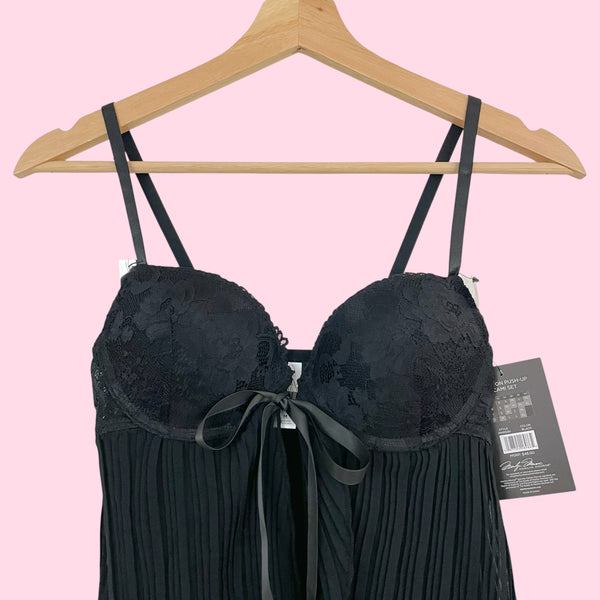 BLACK PLEATED PUSH UP OPEN FRONT TOP (S)