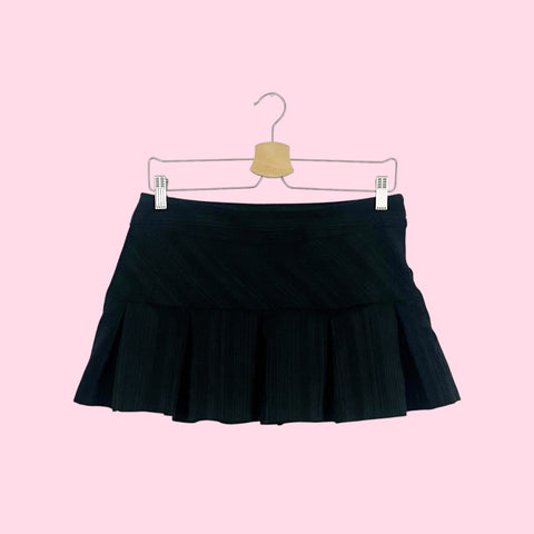 Y2K BLACK STRIPED PLEATED MICRO MINI SKIRT (S)