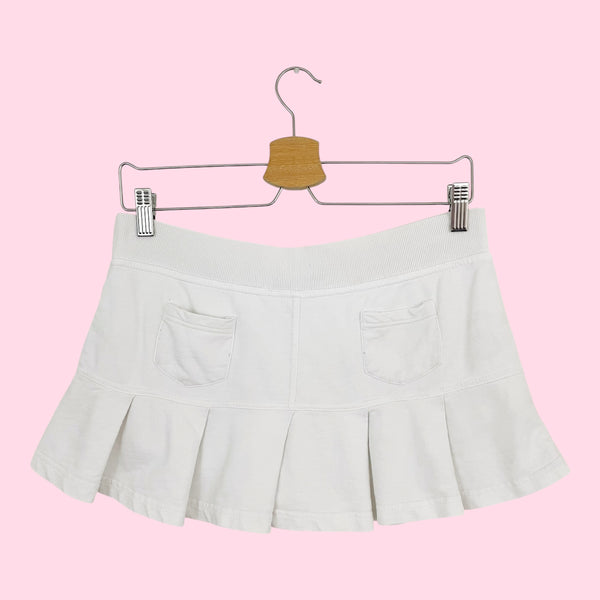 Y2K WHITE COTTON PLEATED MINI SKORT (M)