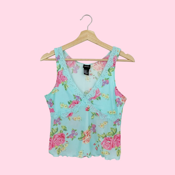 AQUA FLORAL MESH TANK TOP (M)