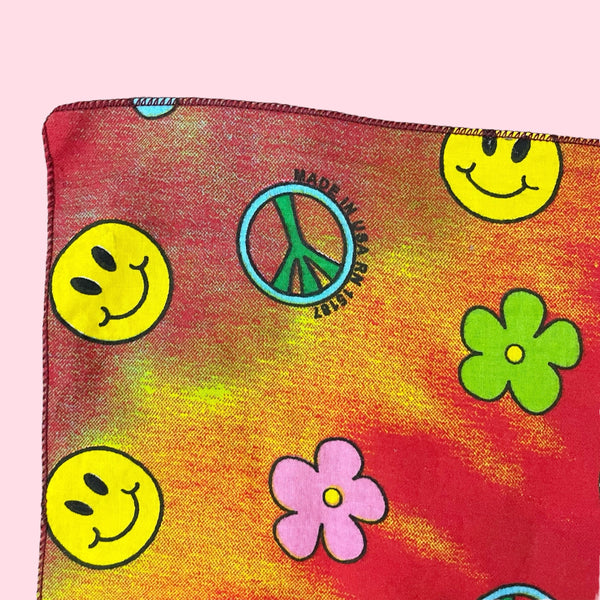 VINTAGE 90S TIE DYE PEACE SMILEY BANDANA