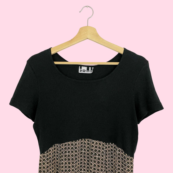 FLORAL RAYON MINI DRESS W/ RIBBED TOP (M)