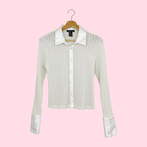 WHITE RIBBED STRETCH BLOUSE (M)