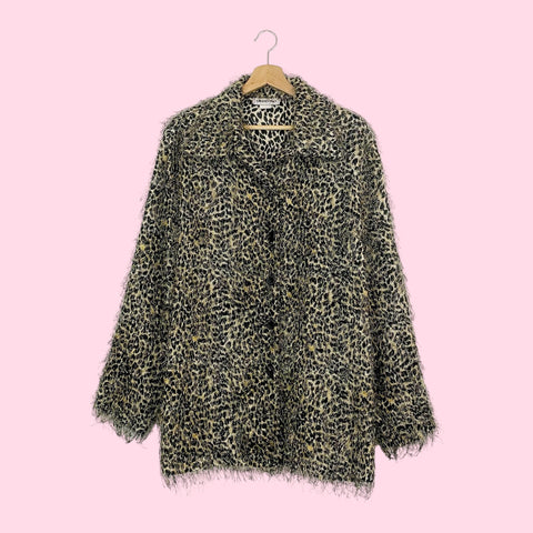 LEOPARD PRINT FUZZY OVERSIZED BLOUSE (XL)