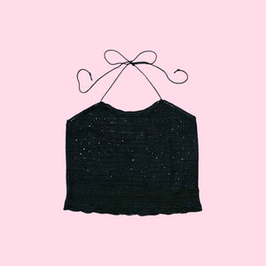 BLACK CROCHET HALTER TOP (L)