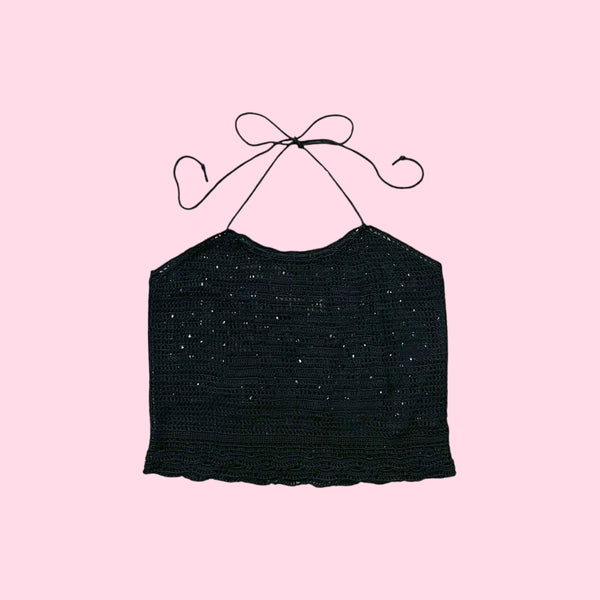 BLACK CROCHET HALTER TOP (L)