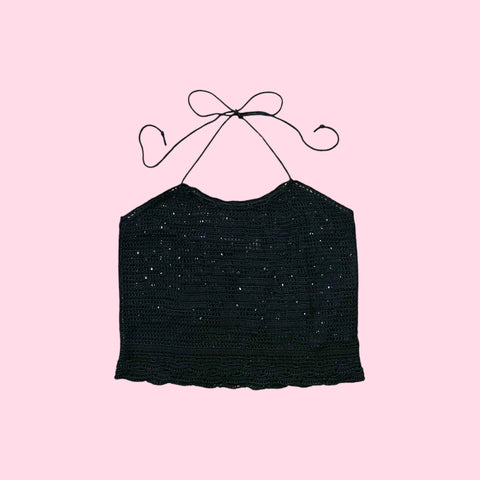 BLACK CROCHET HALTER TOP (L)