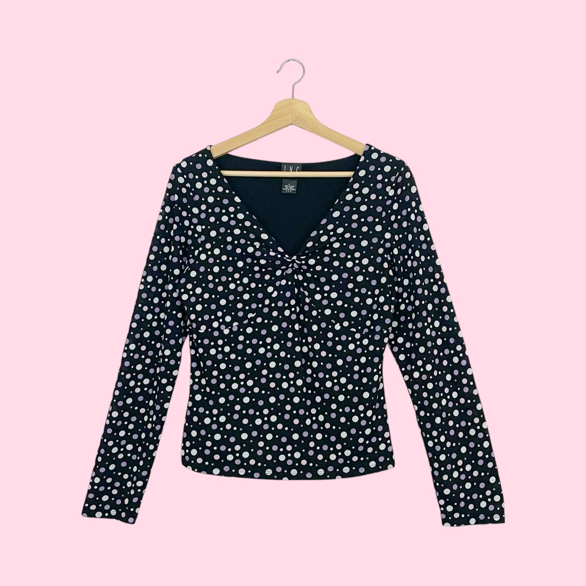BLACK + PURPLE POLKA DOT MESH TOP (L)