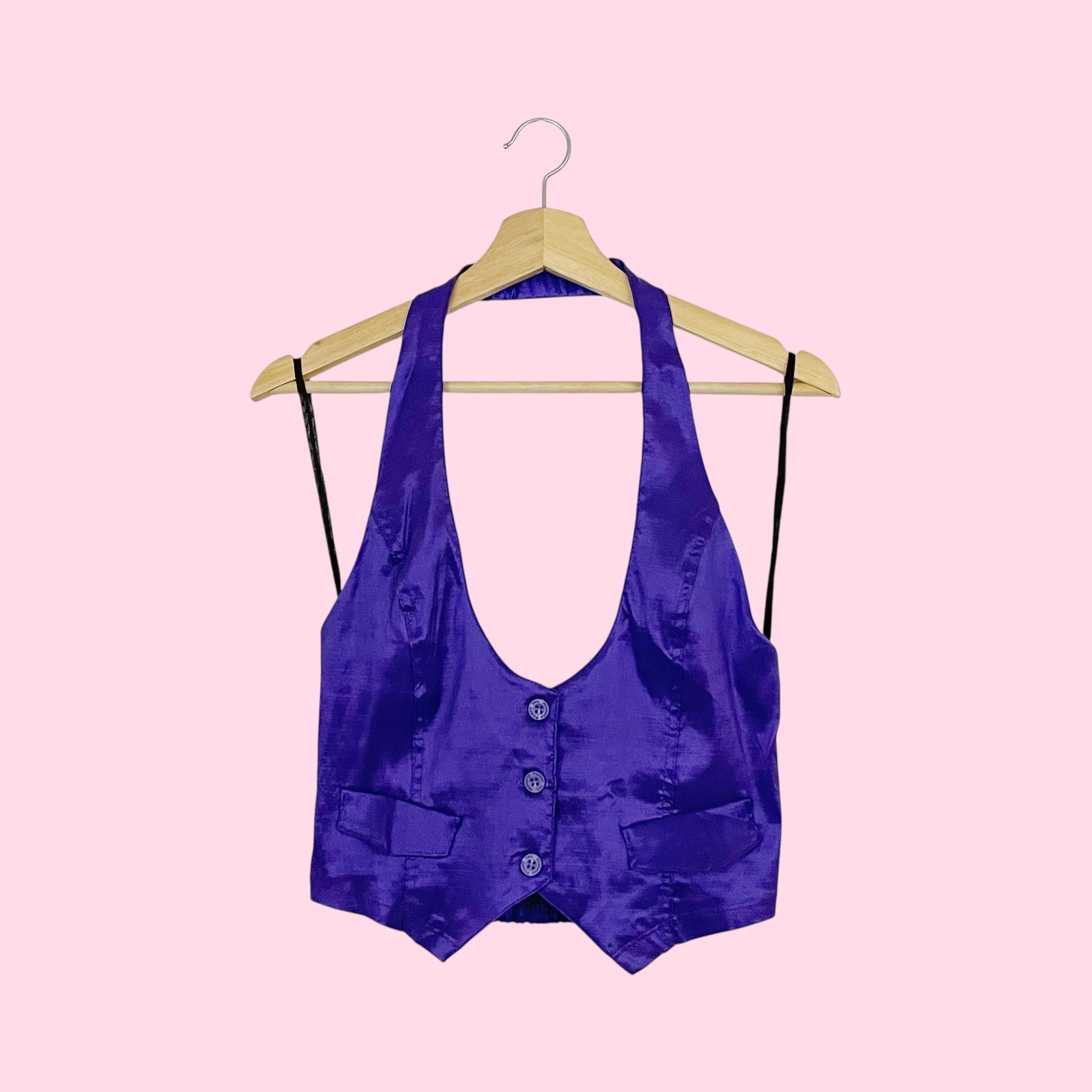 Y2K METALLIC PURPLE HALTER VEST (L)