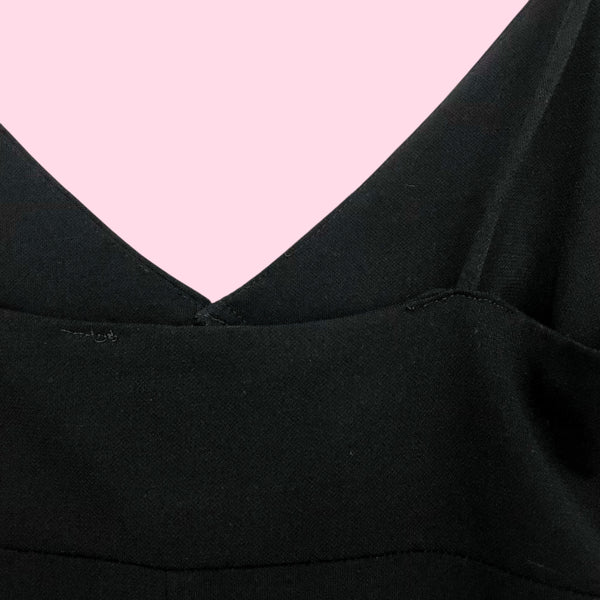 BLACK RUFFLE TIE STRAP MIDI DRESS (S/M)